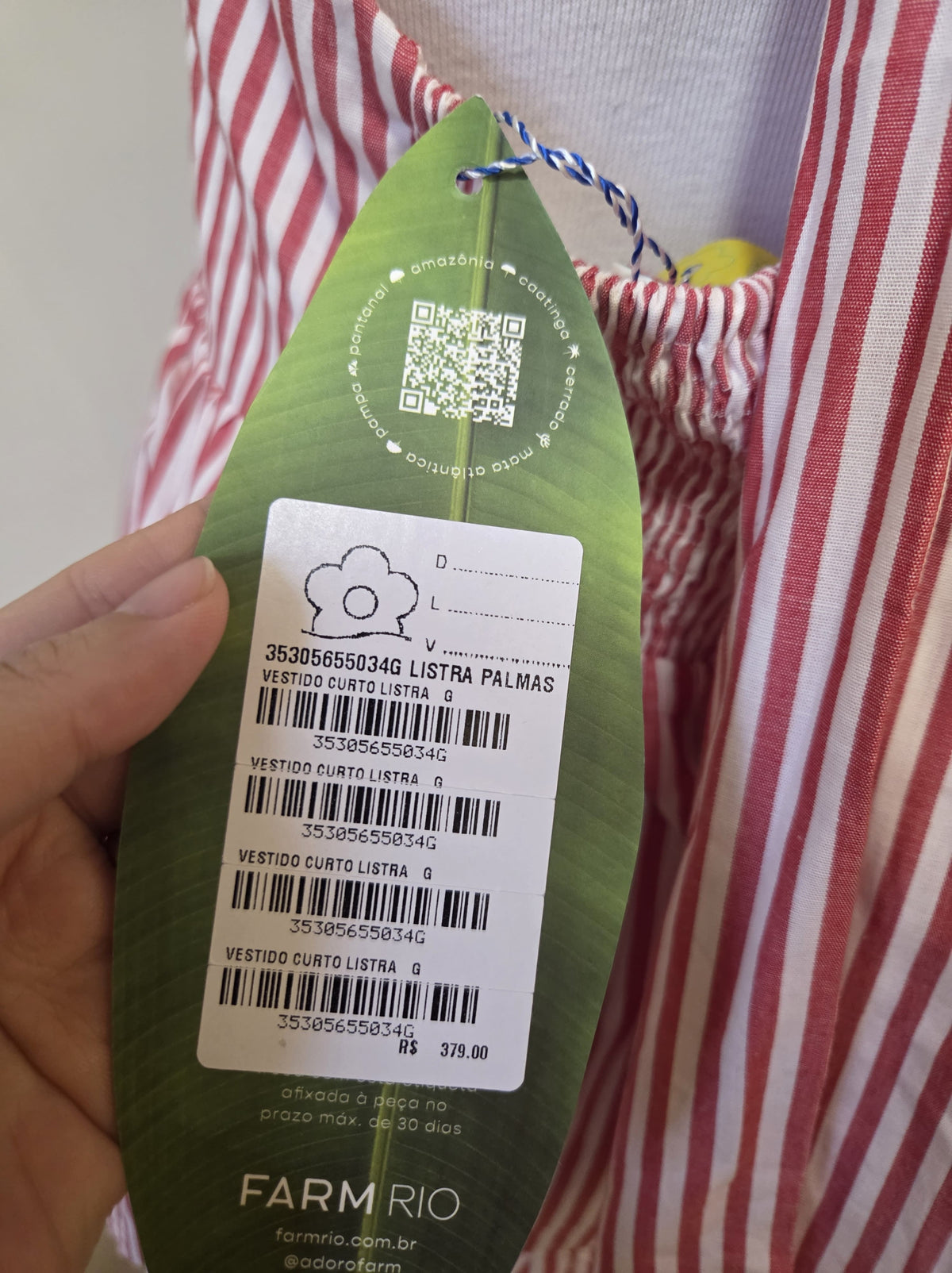 Vestido Farm Curto Listra Palmas