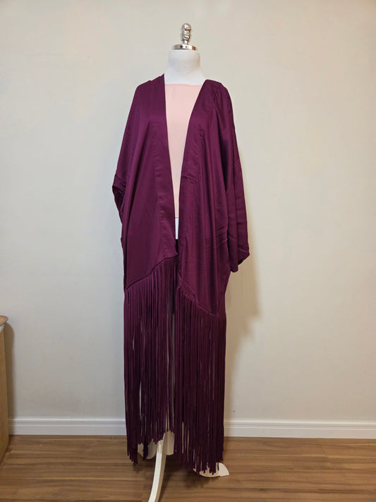 Kimono Farm Alongado Acetinado Franja Roxo