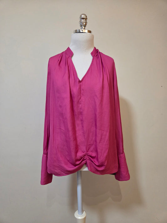 Blusa Transpassada com Drapeado Zara Basic Rosa Pink