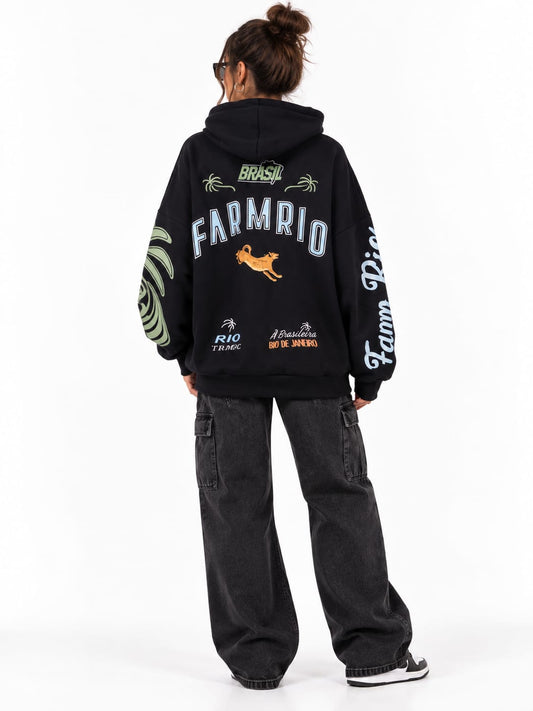Moletom com Capuz Farm Oversized Vira Lata Preto