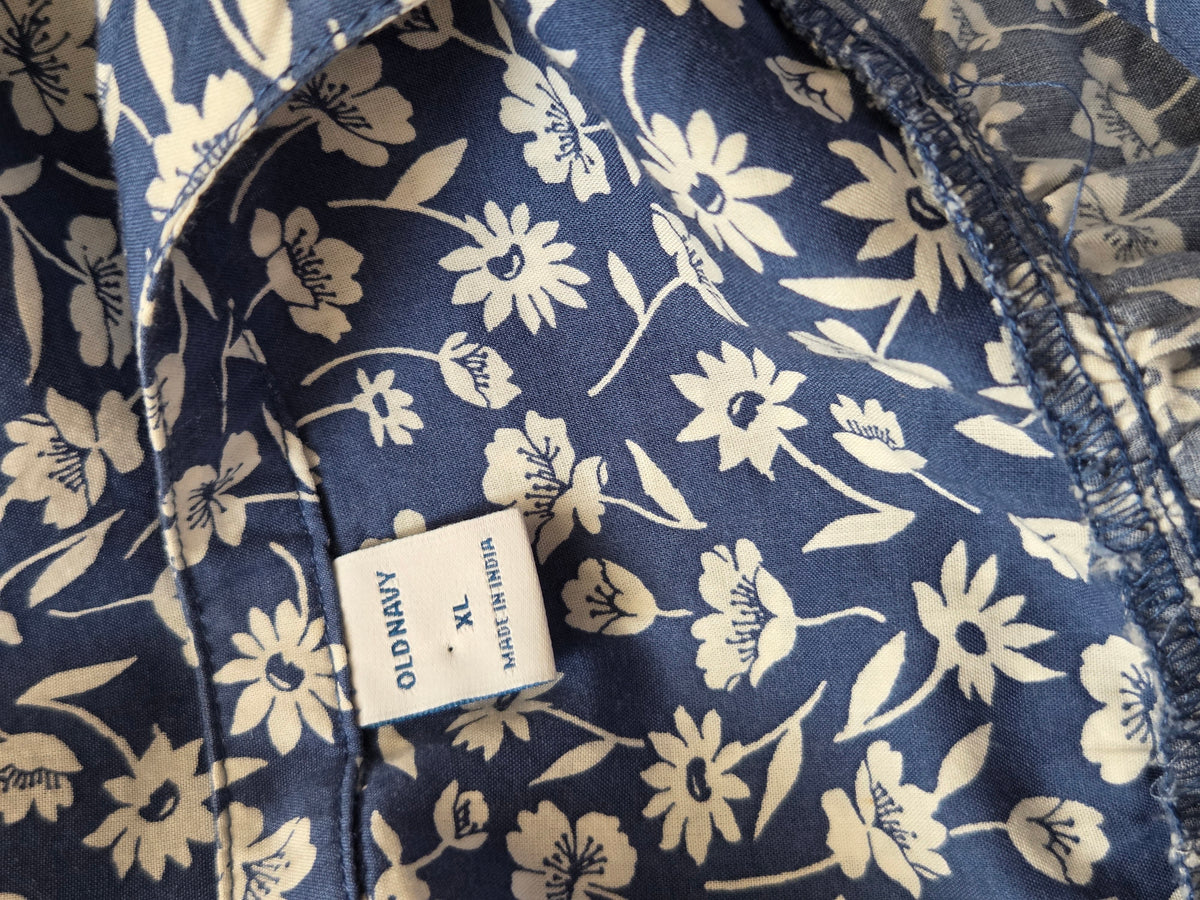 Blusa Túnica Floral Old Navy Azul com Botões Frontais