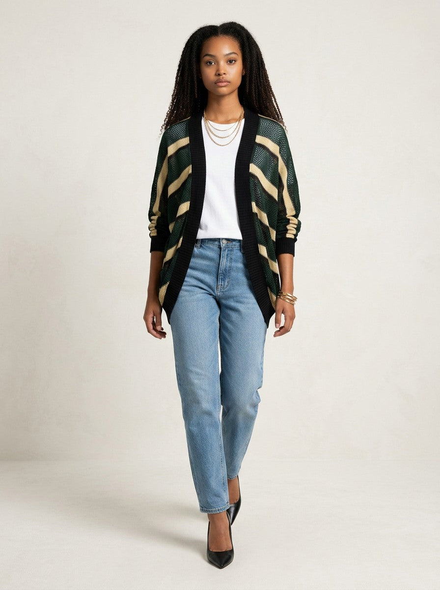 Kimono Maria Filó Trico Listrado com Lurex