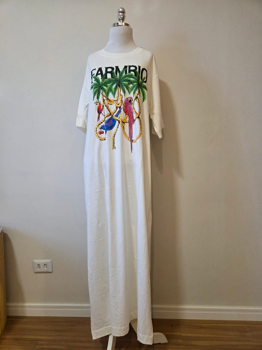 Vestido Farm Cordas e Aves - Modelagem T-shirt