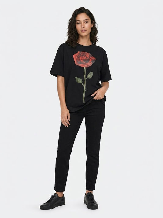 Camiseta Farm Rosa Vermelha Fundo Preto