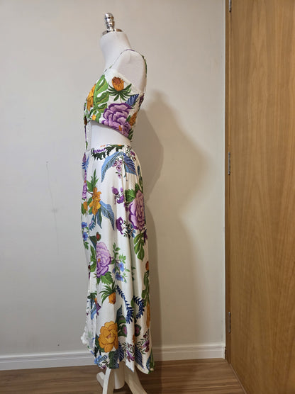 Vestido Farm Floral em tons de Lilás e Laranja