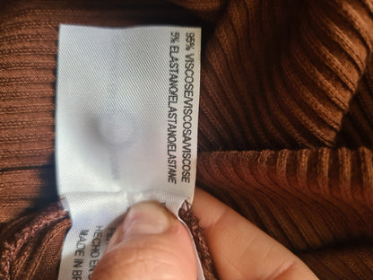 Vestido Calvin Klein Midi Canelado Marrom