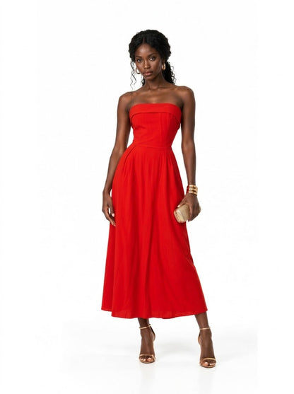 Vestido Rosa Boneca Vermelho Tomara que Caia