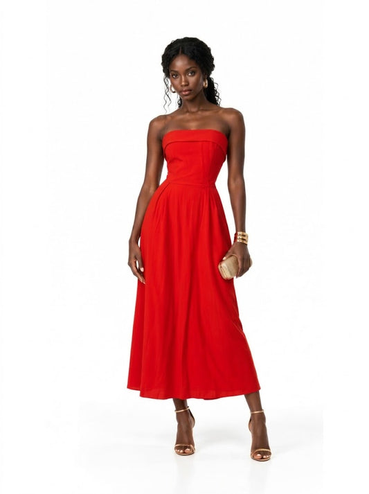 Vestido Rosa Boneca Vermelho Tomara que Caia