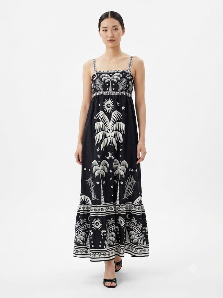 Vestido Farm Coqueiral Preto e Branco