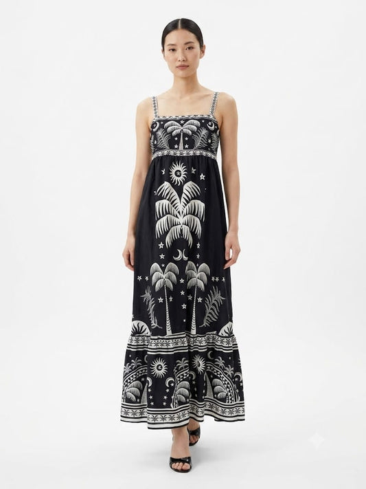Vestido Farm Coqueiral Preto e Branco