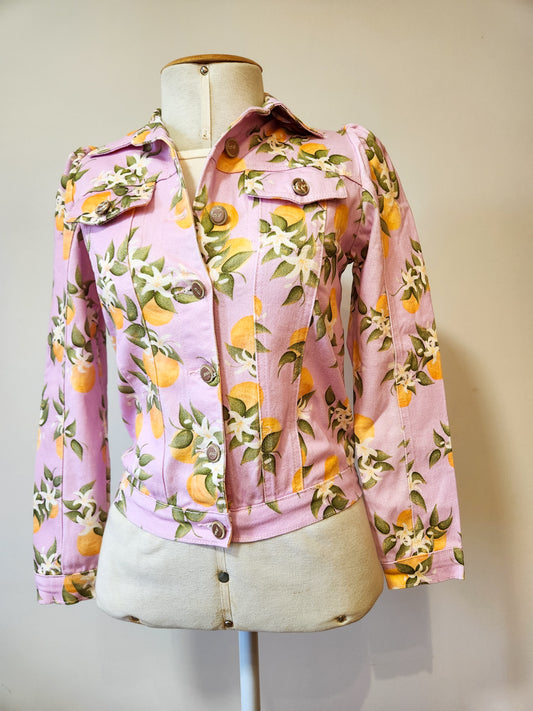 Jaqueta Antix Jeans Rosa com Laranjas