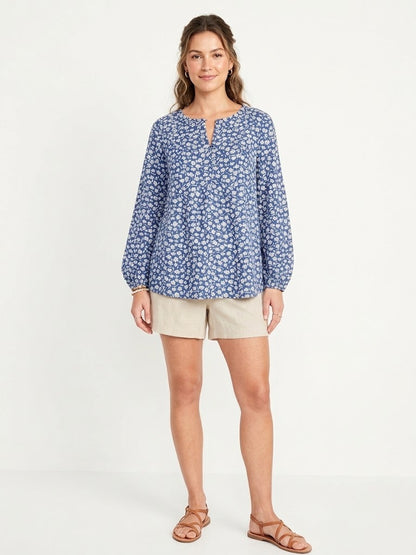 Blusa Túnica Floral Old Navy Azul com Botões Frontais