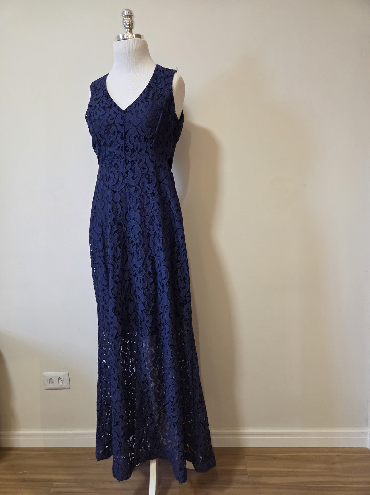 Vestido A Gestante Rendado Azul Marinho