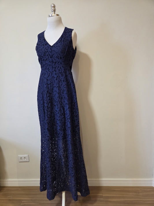 Vestido A Gestante Rendado Azul Marinho