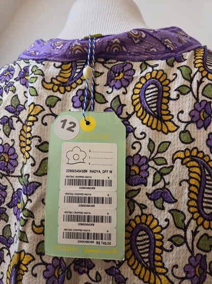 Vestido Farm Cropped Estampa Nadya Roxo e Offwhite