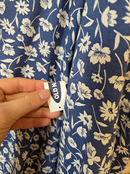 Blusa Túnica Floral Old Navy Azul com Botões Frontais
