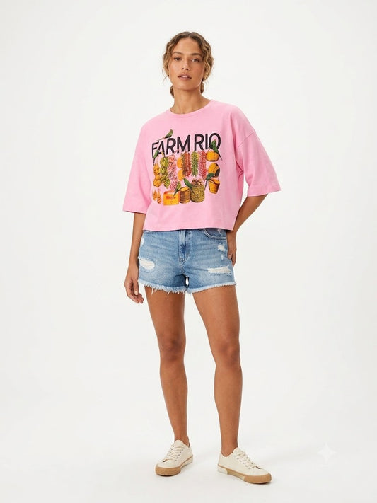 Camiseta Farm Feirinha Box - Fundo Rosa