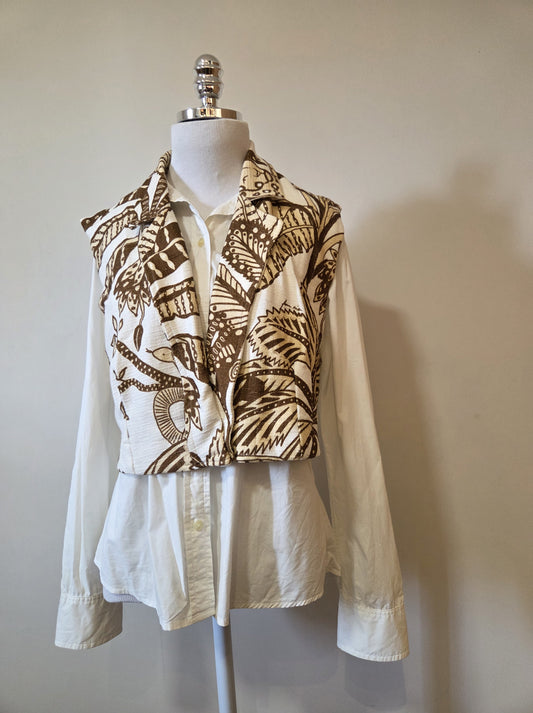Colete Farm Folhagens Marrom e Branco