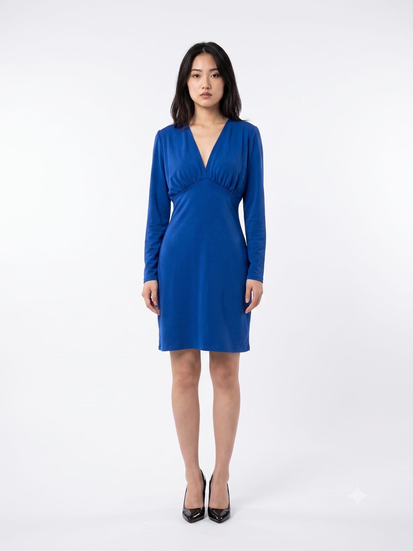 Vestido Fiveblue Curto Azul Liso Manga Longa