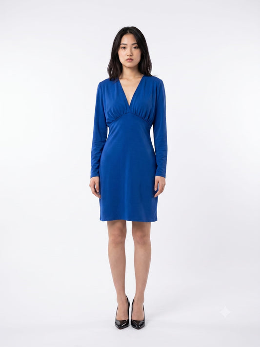 Vestido Fiveblue Curto Azul Liso Manga Longa