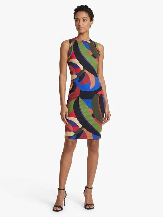 Vestido Farm Estampa Abstrata Regata Justo