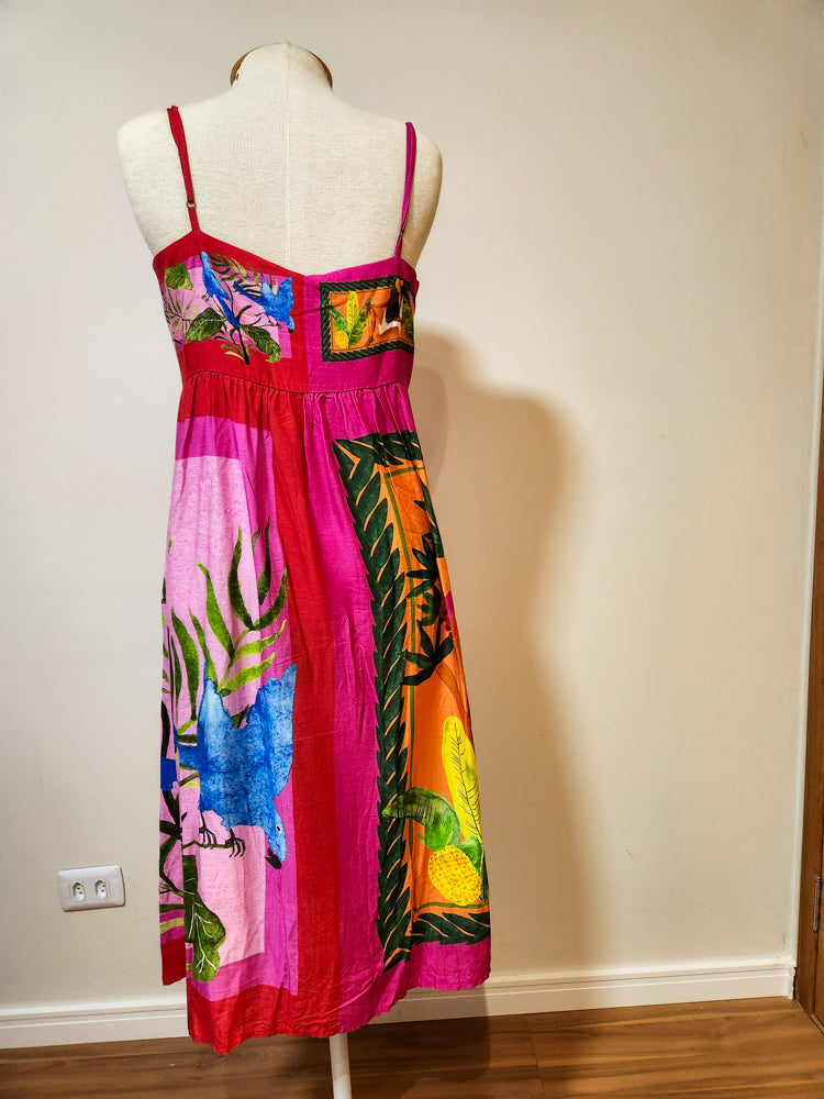 Vestido Midi Farm Lencinho Pink e Vermelho