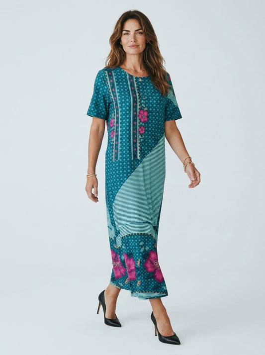 Vestido Upcycling Farm Longo Estampa Azul