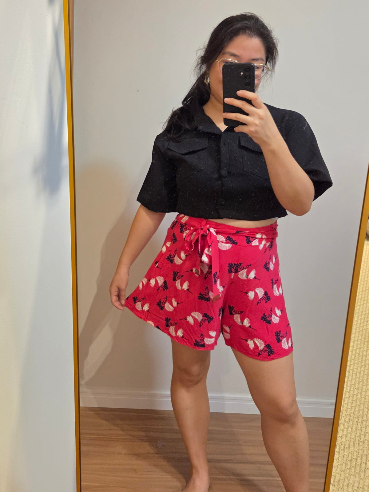 Short Estampado com Faixa de Amarração Maria Filó Rosa