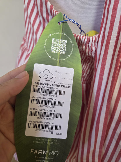 Vestido Farm Curto Listra Palmas