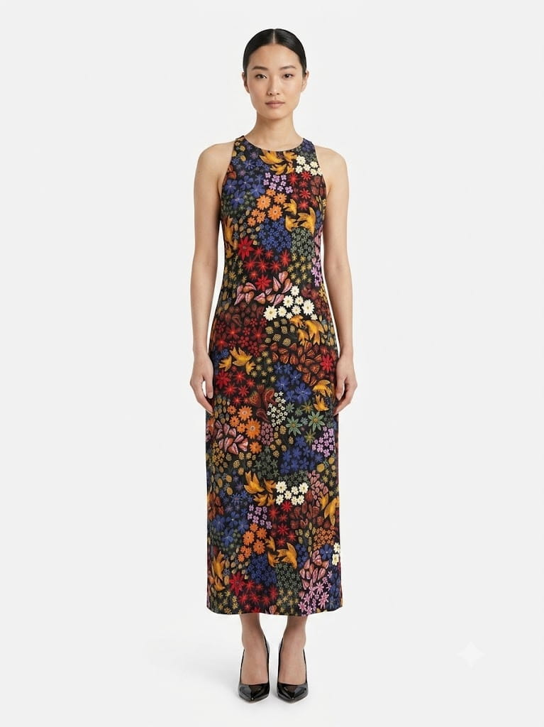 Vestido Farm Midi Floresta de Morango Preto