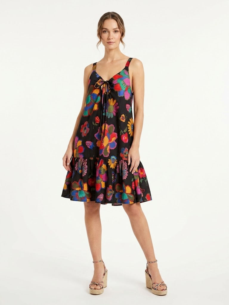 Vestido Farm Curto Floral Fundo Preto
