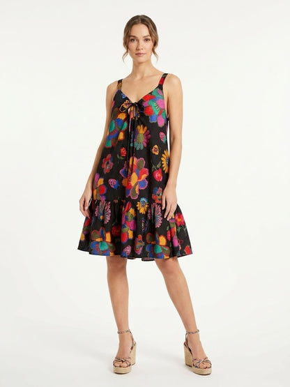 Vestido Farm Curto Floral Fundo Preto