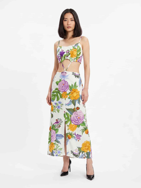 Vestido Farm Floral em tons de Lilás e Laranja