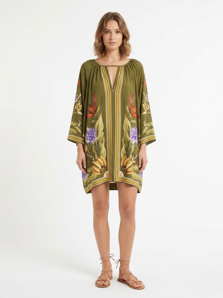 Vestido Farm Curto Lenço Tropical