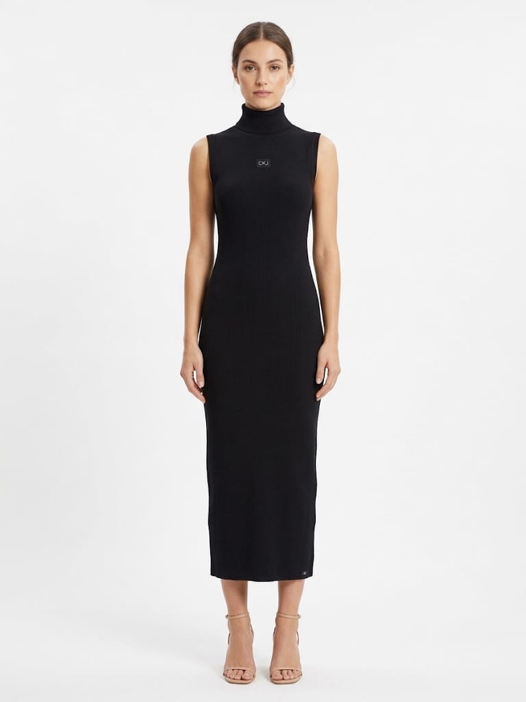 Vestido Calvin Klein Midi Regata Preto