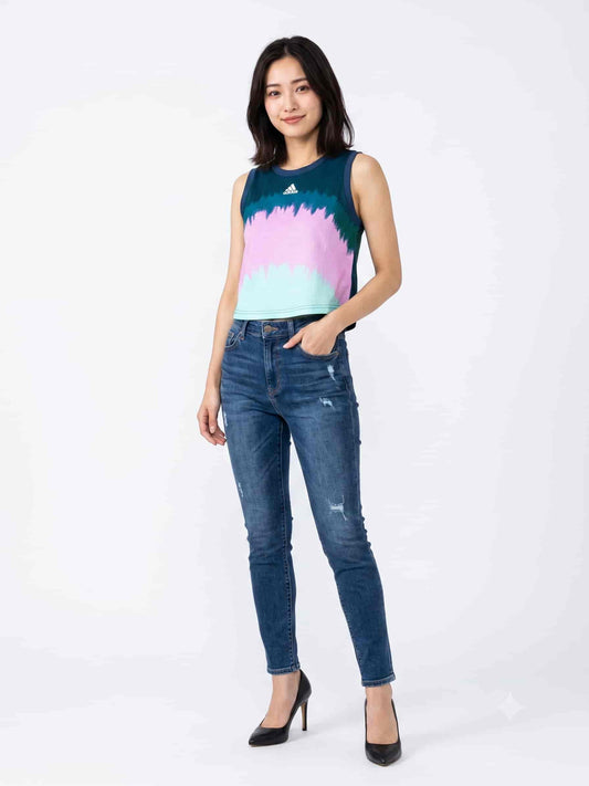 Blusinha Farm Adidas Tie Dye Azul 3 Tons - Modelo Cropped