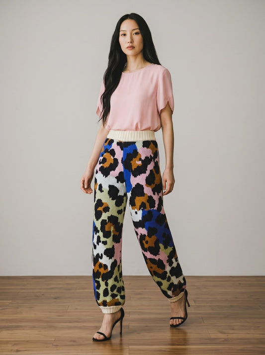 Calça Farm Tricô Leopardo Multicoloridos