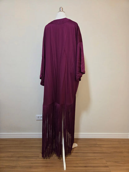 Kimono Farm Alongado Acetinado Franja Roxo