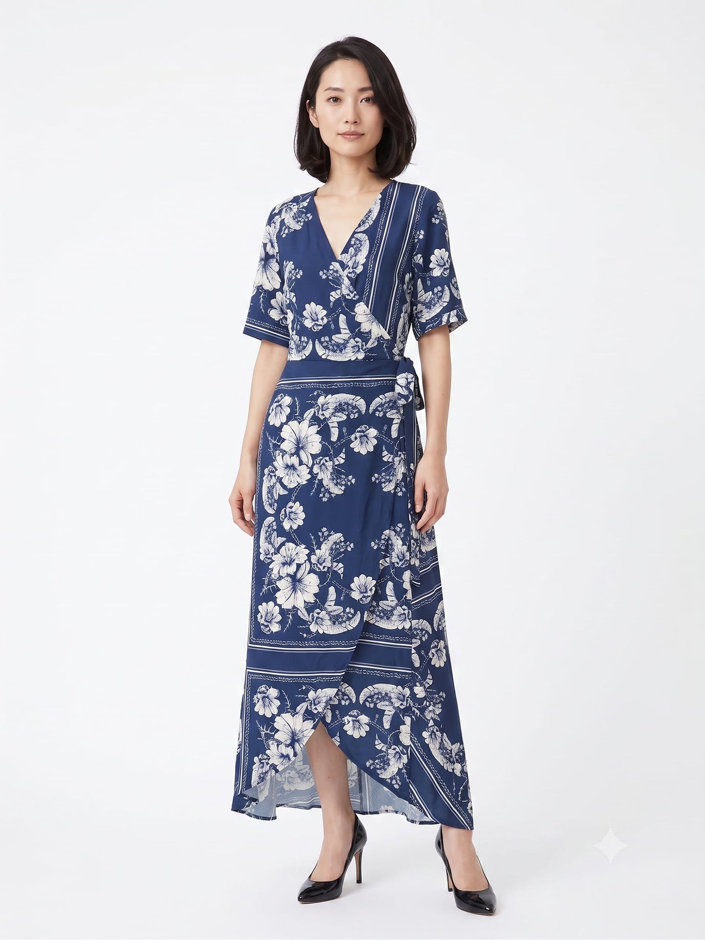 Vestido Farm Azul Floral Envelope