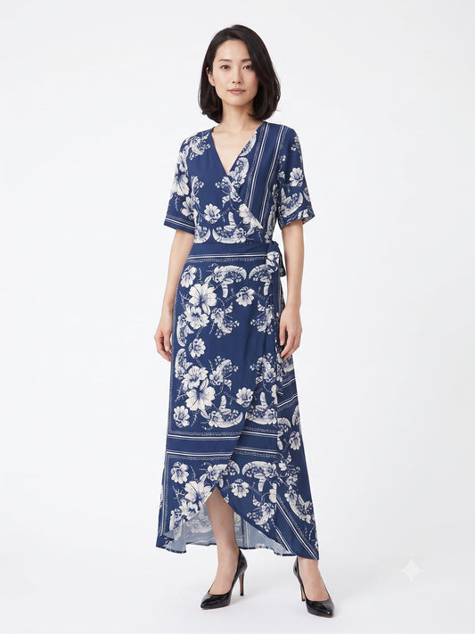 Vestido Farm Azul Floral Envelope