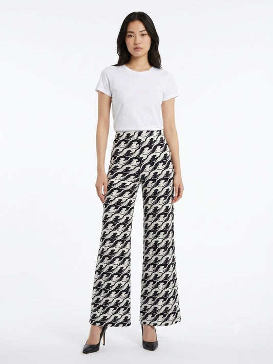Calça Farm Pantalona Preto e Branco Animais