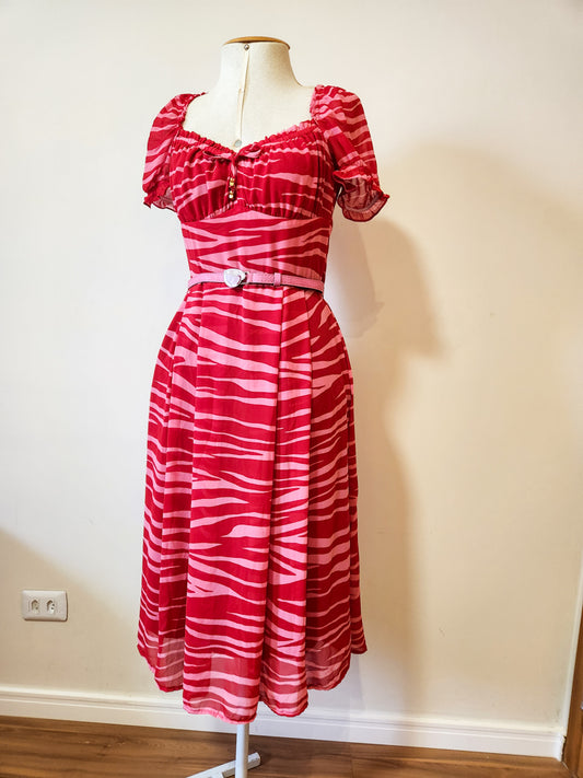 Vestido Antix Midi Bagatelie Rosa e Vermelho