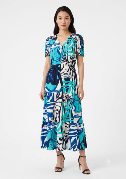 Vestido Stella Cielo Floral Folhagens Azul