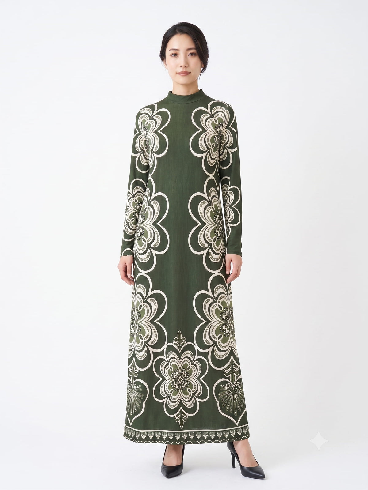 Vestido Farm Gráfico Místico Verde Manga Comprida