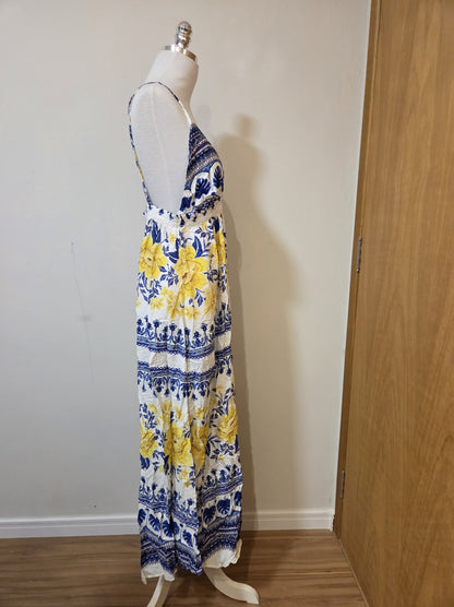 Vestido Farm Floral Amarelo com Azul