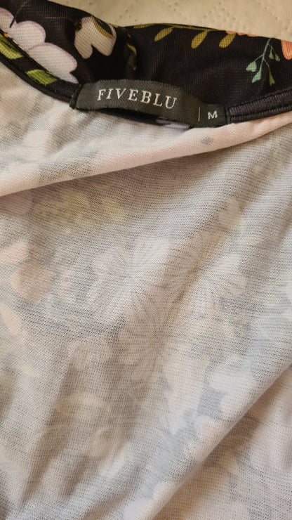 Vestido Fiveblu  Transpassado Midi Floral Preto