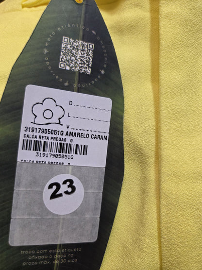 Calça Farm Reta Pregas Amarelo