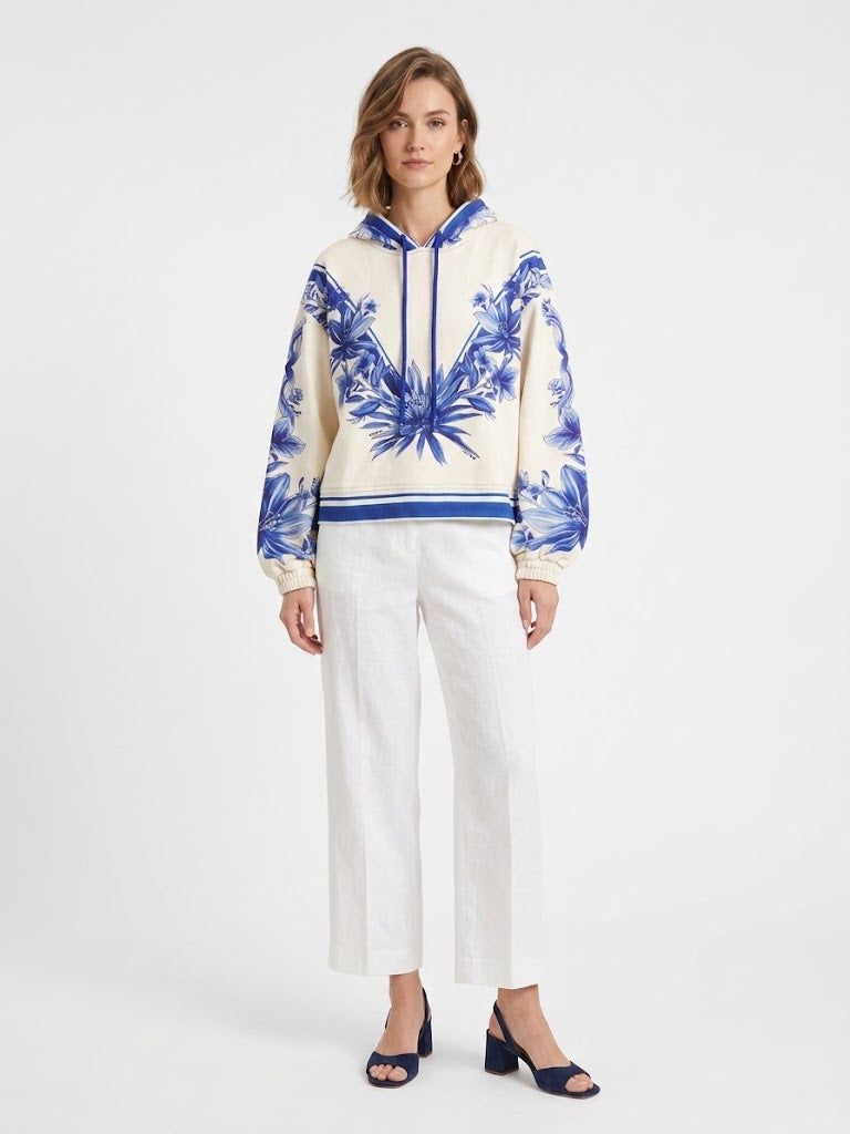 Moletom Farm  Floral Azul Tons de Creme