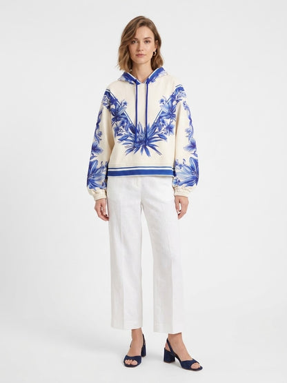 Moletom Farm  Floral Azul Tons de Creme
