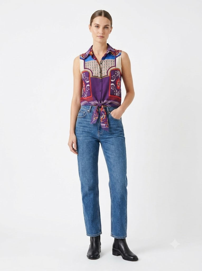 Blusinha Farm Lenço e Floral Roxo